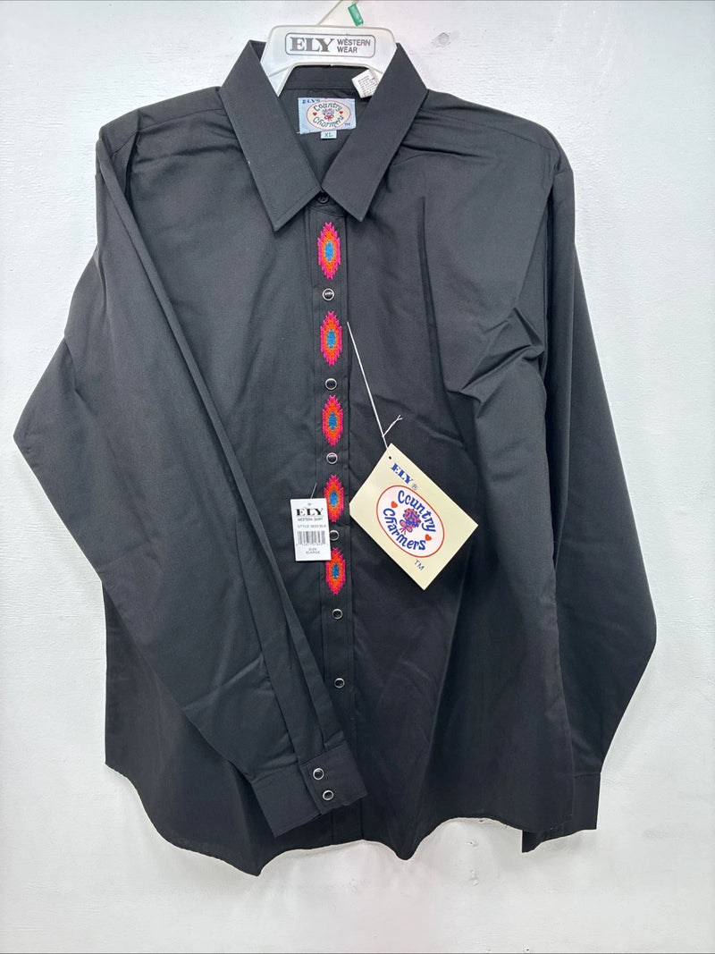 New Women’s Country Charmers Black Deigned Long Sleeve Pearl Snap CL II-65