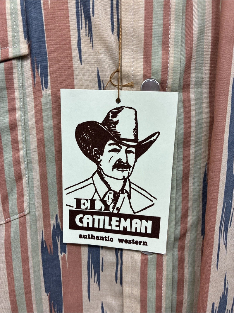 New Men’s ELY Cattleman Multicolor Camo Long Sleeve Pearl Snap 16 Large T-55