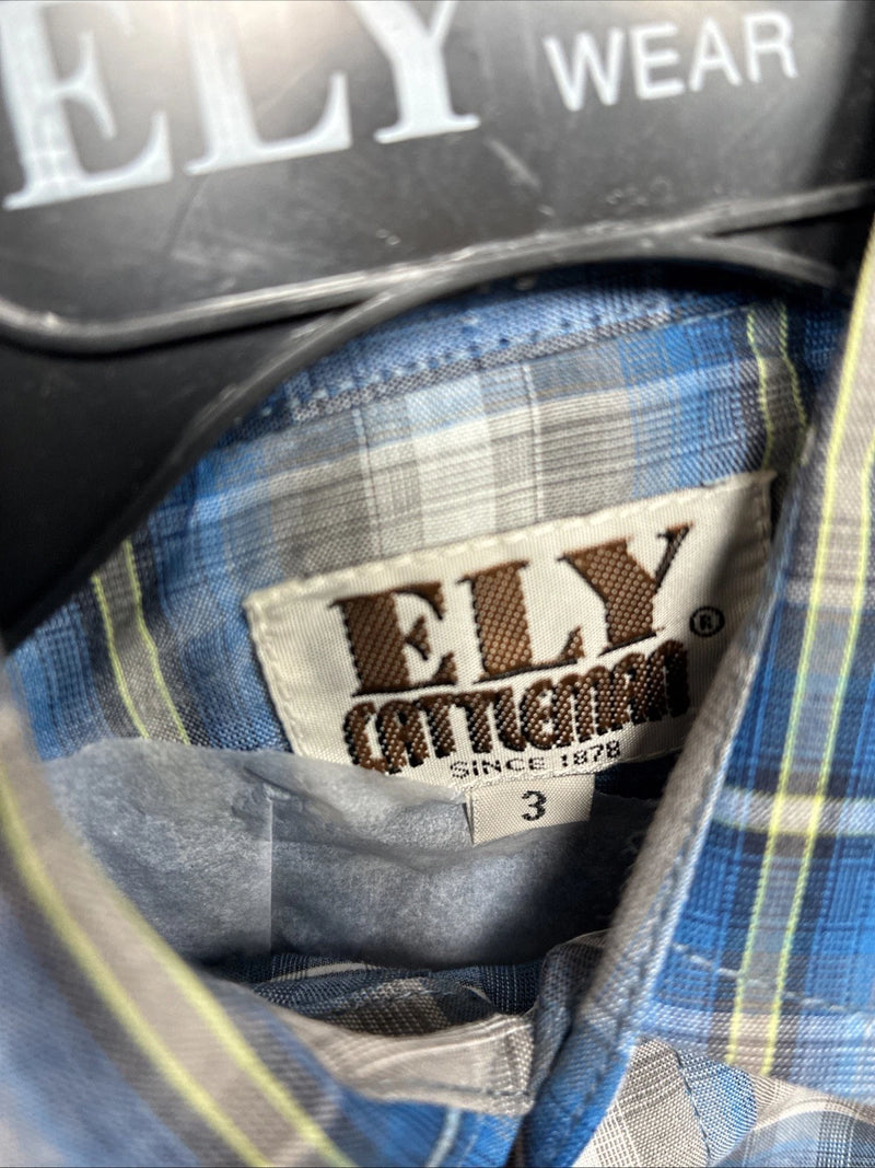 New Toddlers ELY Cattleman Blue Plaid Long Sleeve Pearl Snap JUV-3 DD-17