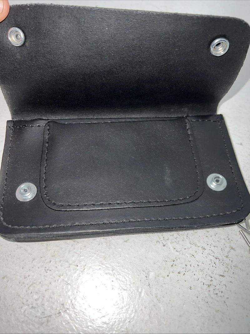 New Black Split Leather Chain Belt Wallet P-500