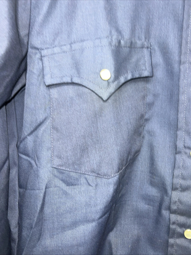 New Men’s Western Short Works Blue Long Sleeve Pearl Snap 14.5 X 33 Small A-197