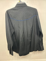 New Women’s ELY 1878 Black Blue Design Long Sleeve Pearl Snap Large LL-30
