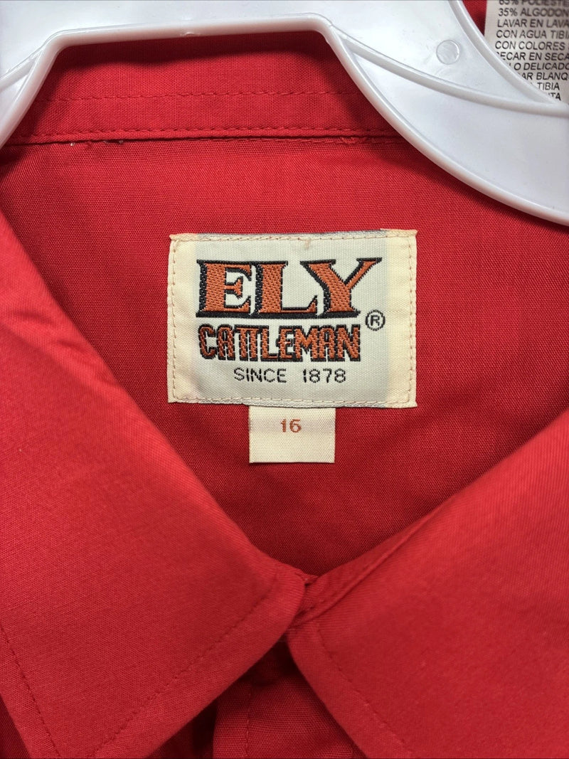 New Men’s ELY Cattleman Red Short Sleeve Pearl Snap 16 Large CC-13