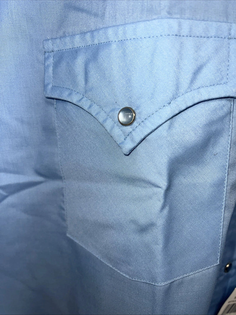 New Mens Blue ELY Cattleman Short Sleeve Pearl snap Shirt. 17 XL S-1