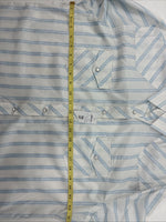New Women’s White Horse White Blue Stripe Long Sleeve Pearl Snap Large GG-72