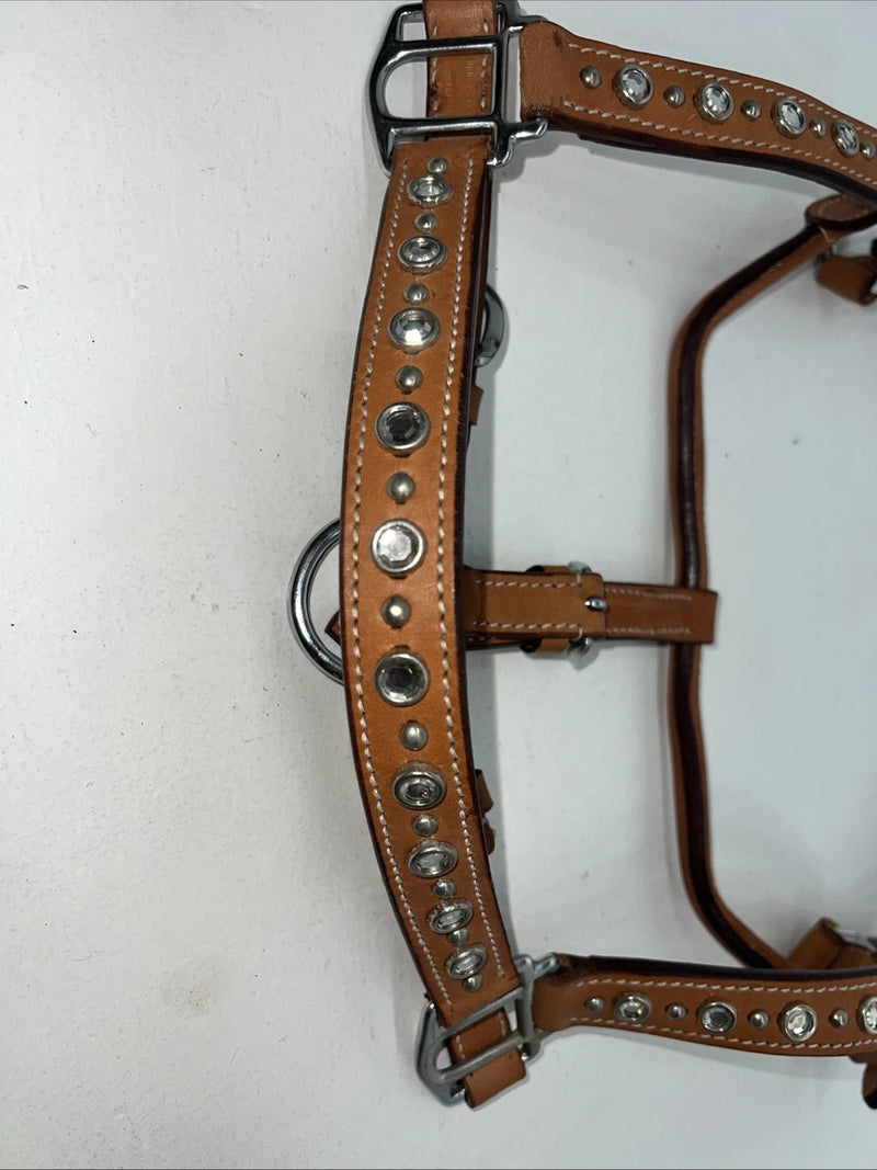 New Light Oil Brown Leather Jewl Bling Full horse Show Halter 3C-17