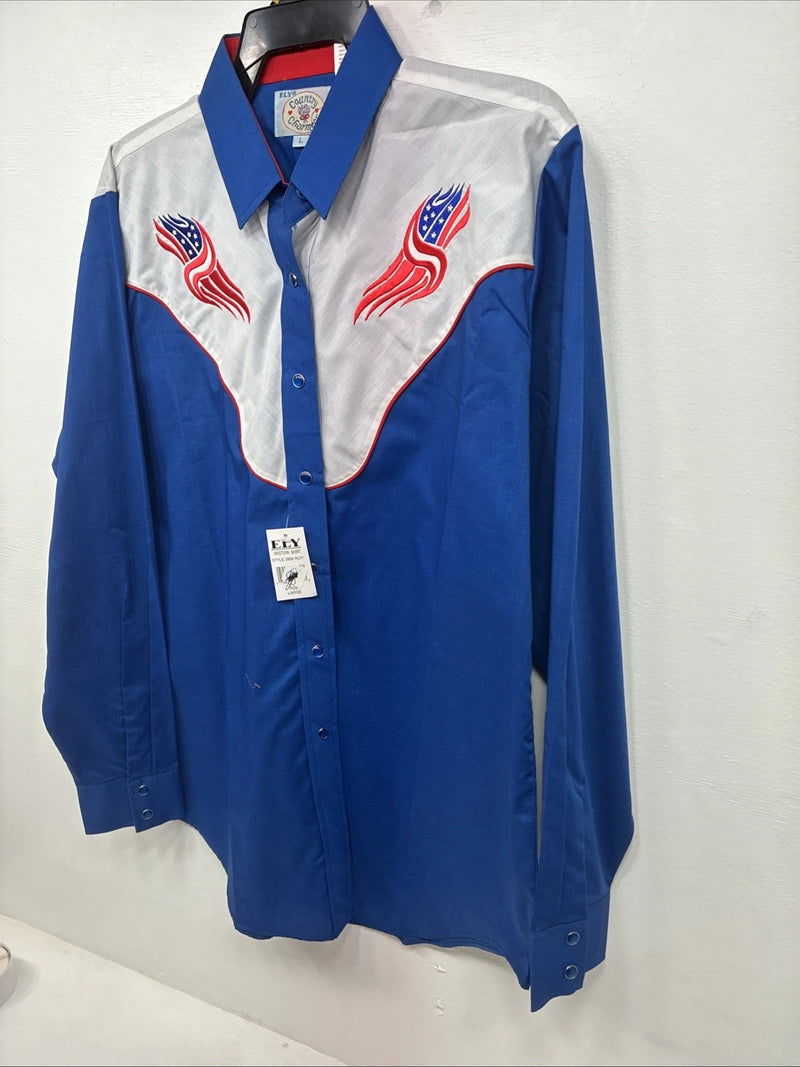 New Women’s Country Charmers Blue Red Long Sleeve Pearl Snap Large II-73