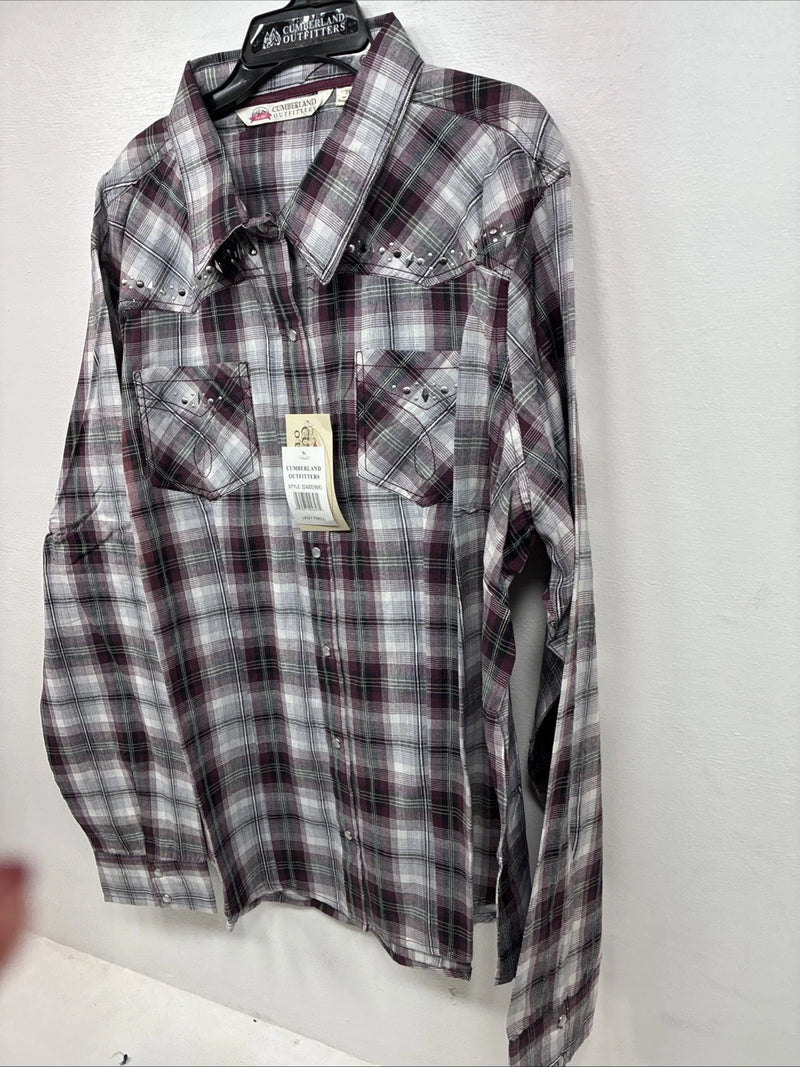 New Women’s Cumberland Purple Plaid Long Sleeve Pearl Snap Size 3X KK-85