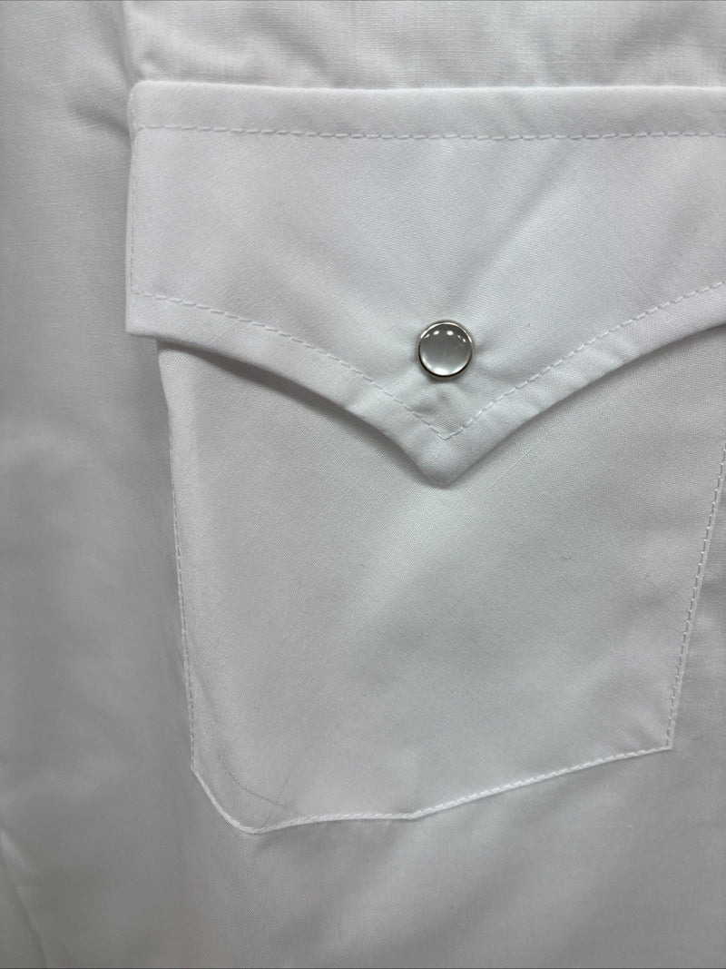 New Men’s ELY Cattleman White Black Embroidered Long Sleeve Pearl Snap XL H-65