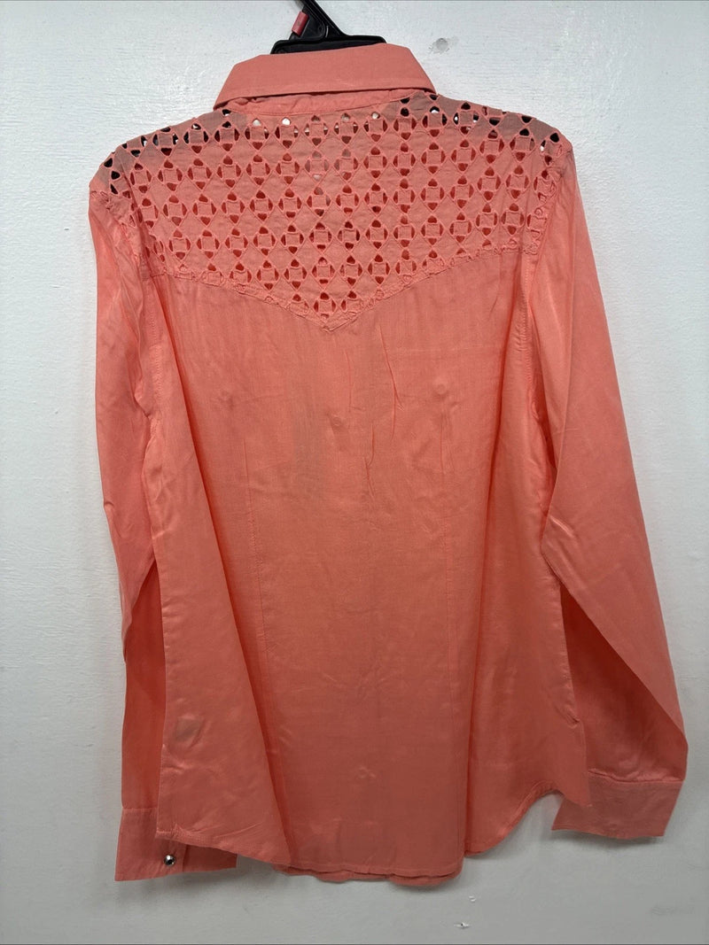 New Women’s Cumberland Pink Design Long Sleeve Pearl Snap Small KK-54