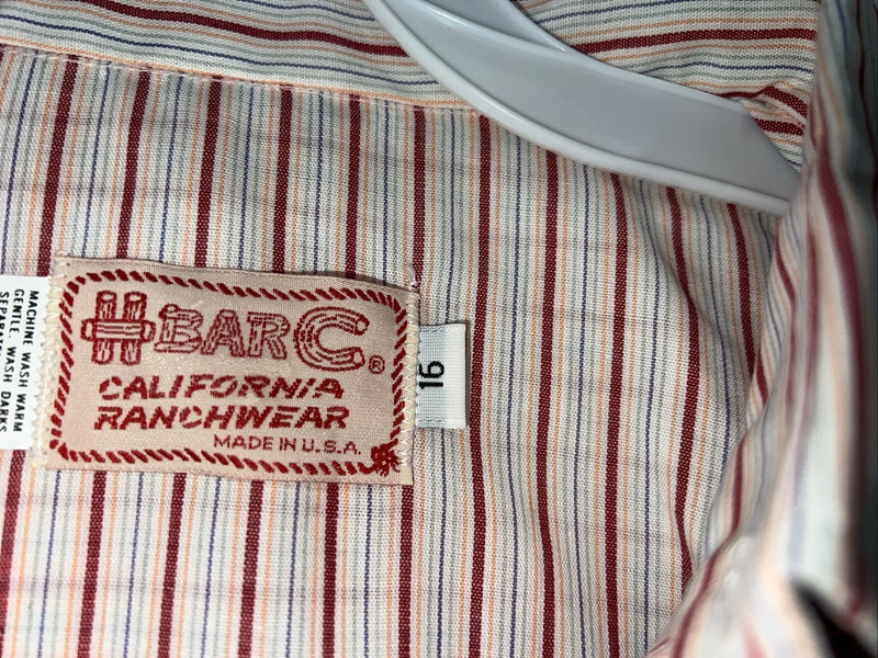 New Men’s Pink Stripped HbarC Ranchwear Short Sleeve Pearl Snap Shirt 16 L S-22