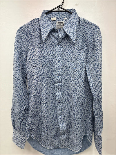 New Men’s Miller Blue Deigned Long Sleeve Pearl Snap 15.5 Medium II-102