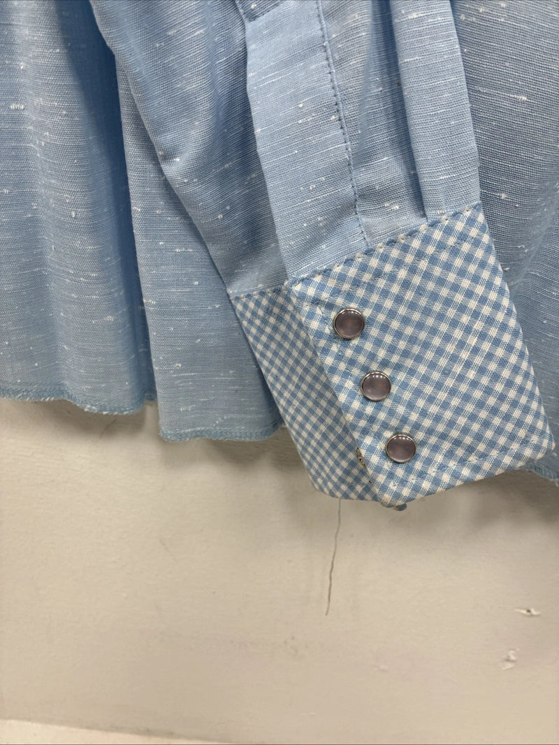 New Kids Dan River Blue Deigned Long Sleeve Pearl Snap Size 10 LL-63
