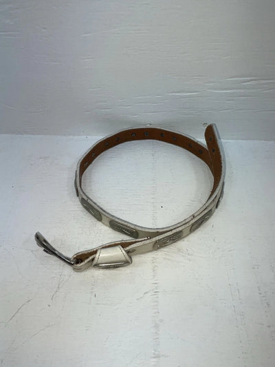 New White Genuine Leather Wrangler Silver Pendent 28” Belt #4641 JJ-38