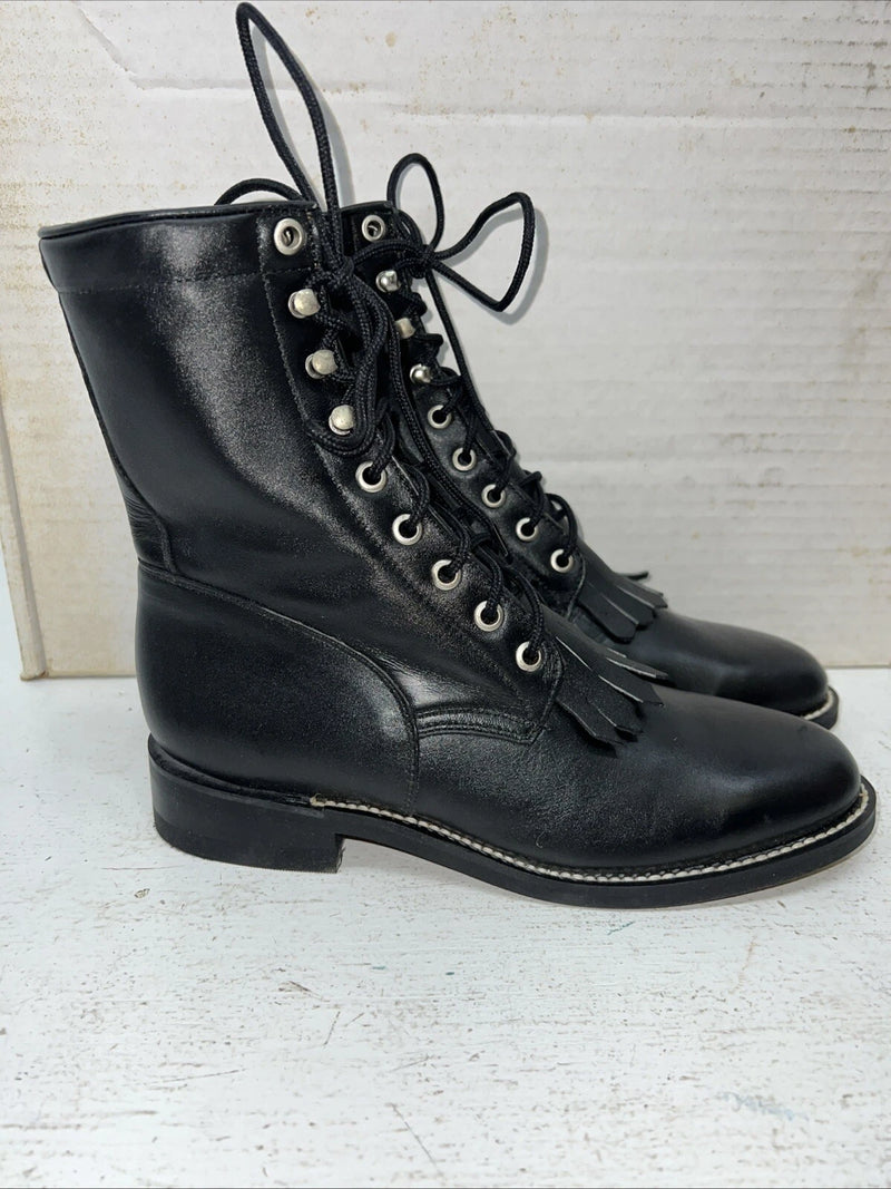New Women’s Black Lace Up Acme Cowboy Boots. 88268 7 M. 17-39