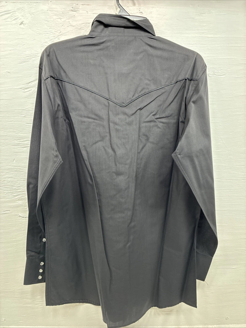 New Men’s White Horse Black Embroidered Long Sleeve Pearl Snap Large V-33