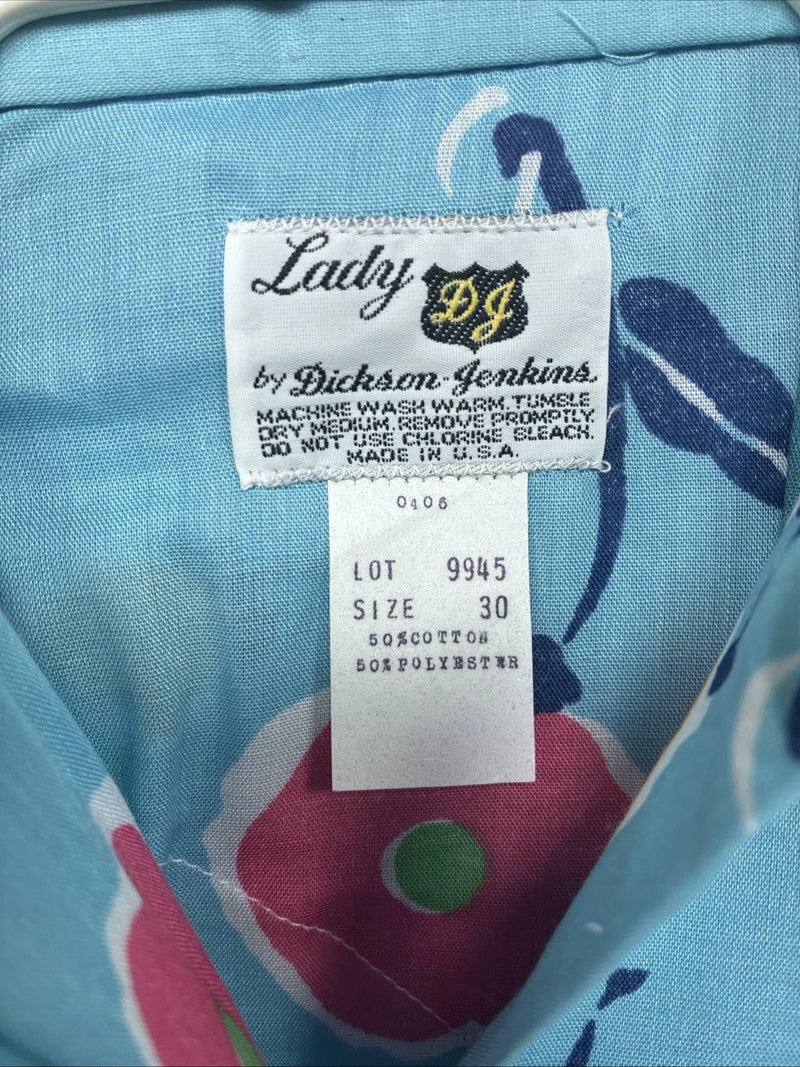 New Women’s Dickson Jenkins Blue Floral Long Sleeve Pearl Snap Size 30 KK-92