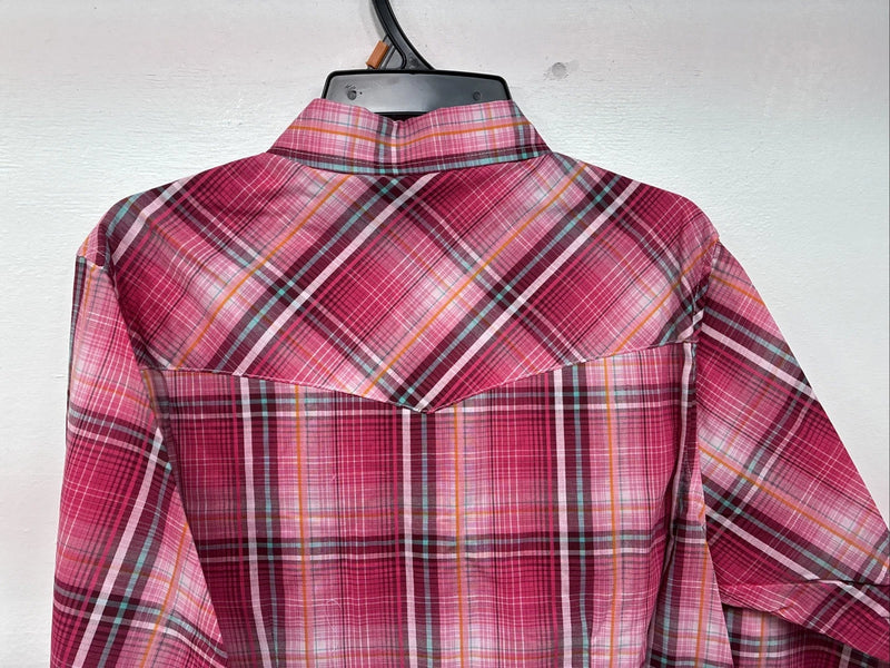 New Women’s Cumberland Pink Plaid Long Sleeve Pearl Snap Medium II-107