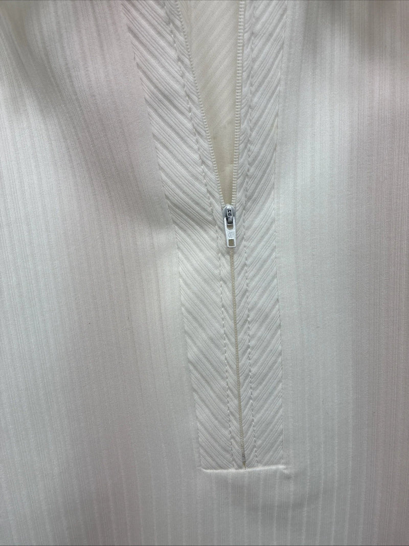 New Women’s H Bar C White Stripe Long Sleeev Half Zip Size Large TT-91