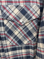 New Men’s White Horse Brown Blue Plaid Long Sleeve Pearl Snap Large Tall X-74