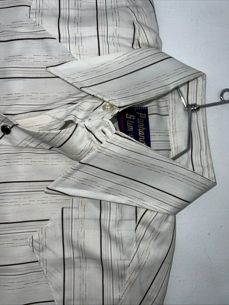 New men’s Panhandle slim white Stripped Pearl Snap Short Sleeve 14.5 Small A-179