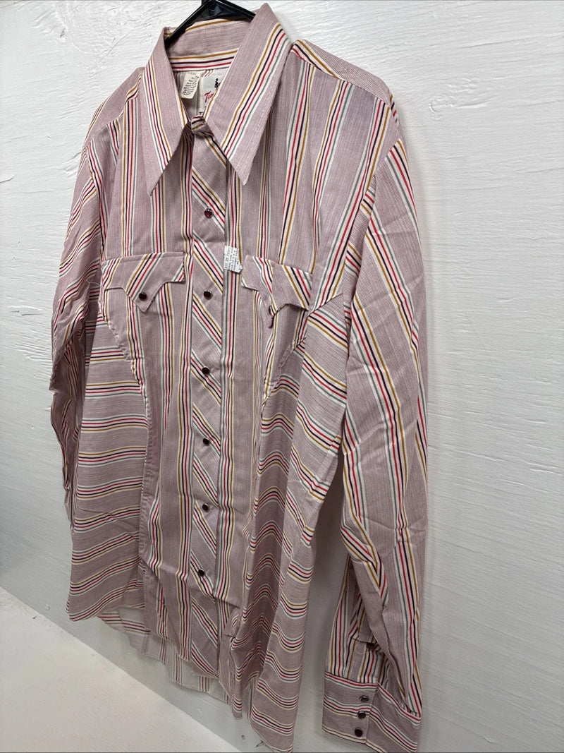 New Men’s Tem Tex Pink Stripe Long Sleeve Pearl Snap 16.5 X 35 Large R-32