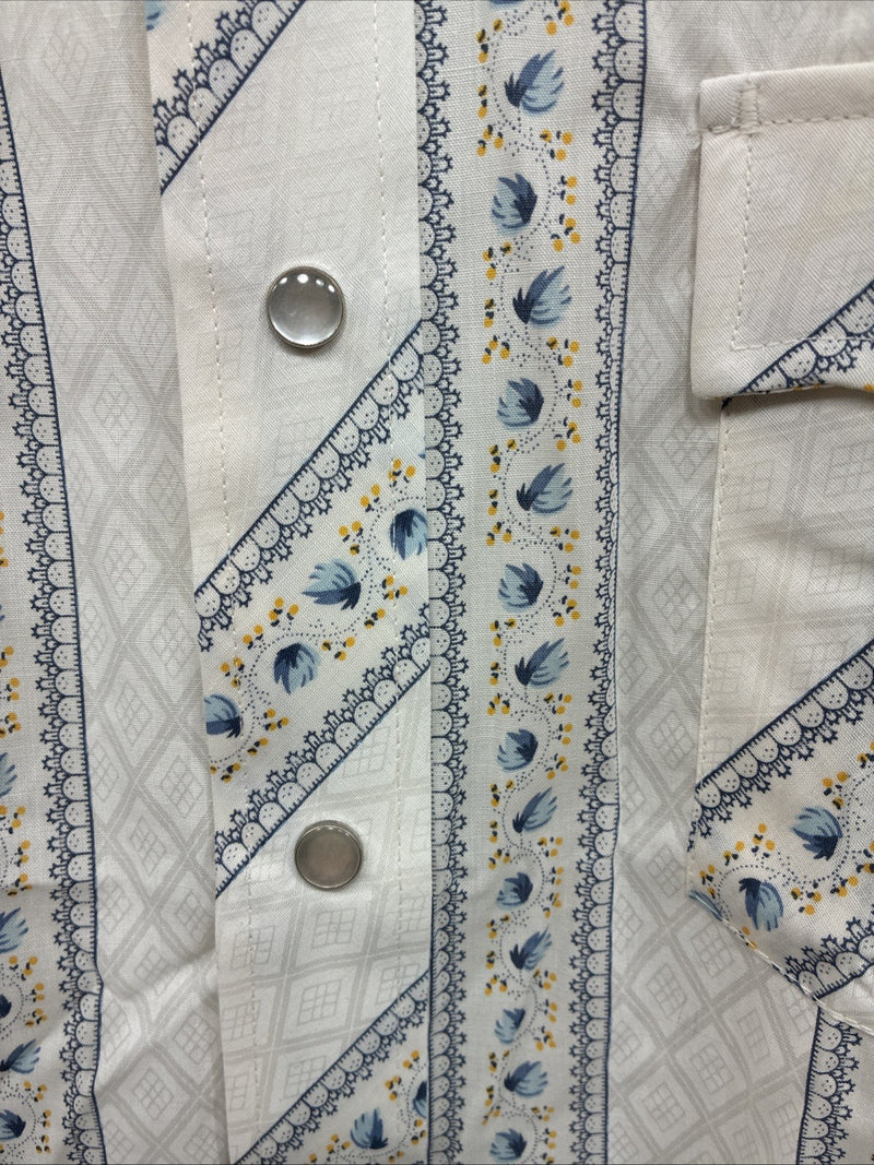 New Men’s Champion Western White Designed Short Sleeve Pearl Snap Medium J-76