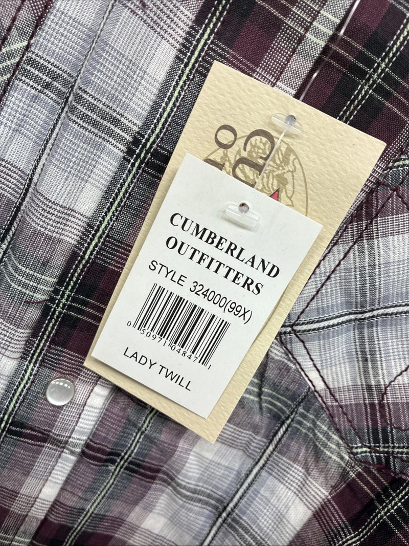 New Women’s Cumberland Purple Plaid Long Sleeve Pearl Snap 1XL GG-31