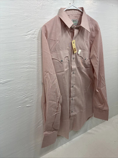 New Men’s H Bar C Pink Long Sleeve Pearl Snap 16 X 36 Large X-71