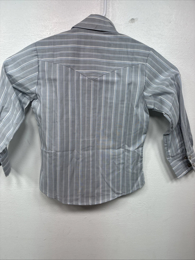 New Kids ELY Cattleman Blue Stripe Long Sleeve Pearl Snap Size 4 YY-62