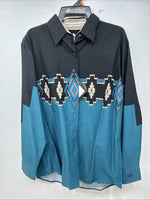 New Women’s Cumberland Black Blue Long Sleeve Button Up Medium TT-25
