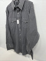 New Men’s White Horse  Black White Plaid Long Sleeve Pearl Snap XL H-80