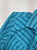 New Women’s H Bar C Blue Stripe Long Sleeve Button Up Size 10 MM-14