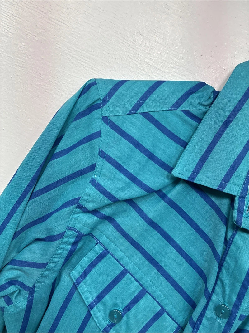 New Women’s H Bar C Blue Stripe Long Sleeve Button Up Size 10 MM-14