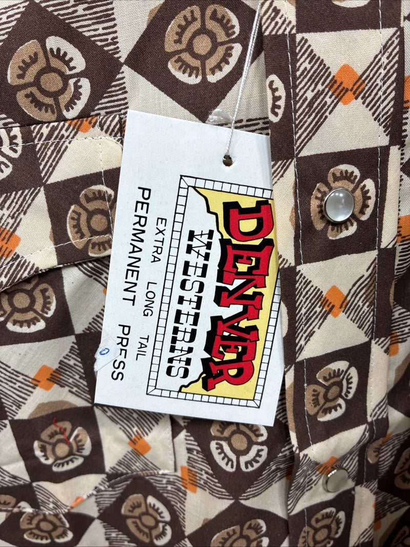 New Men’s Denver Brown Designed Long Sleeve Pearl Snap 15.5 Medium CC-53