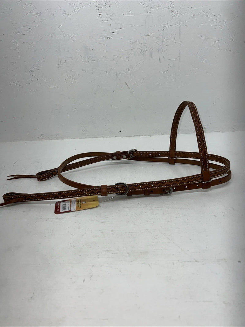 New Leather Tooled Tough 1 Browband Headstall Silver Buckles S-59