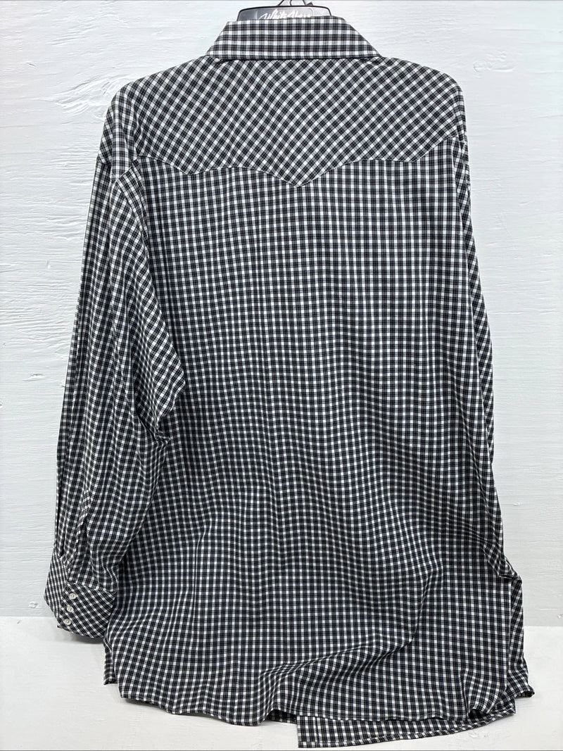 New Men’s White Horse Black White Checkered Long Sleeve Pearl Snap 3XL E-59