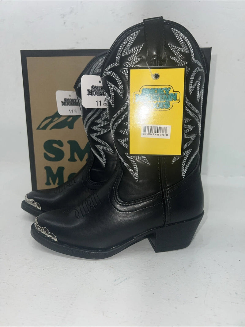 New Children’s Black Smoky Mountain Cowboy Boots. 1032BC 11.5 11 1/2 D. 24-81