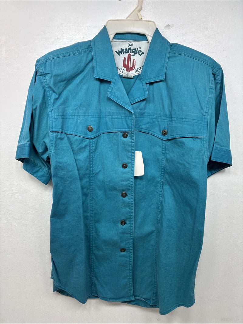 New Women’s Wrangler Blue Short Sleeve Pearl Snap Size Medium YY-50