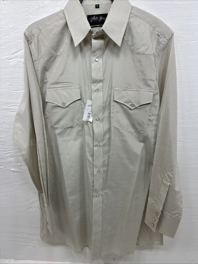 New Men’s White Horse Yellow stripe Long Sleeve Pearl Snap Medium K-47