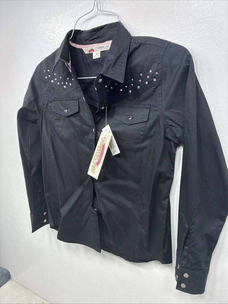 New Kids Cumberland Black Rhinestone Long Sleeve Pearl Snap Medium YY-19