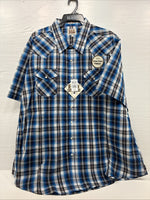 New Men’s ELY Cattleman Blue Western Flannel Short Sleeve Pearl Snap 4XL E-73