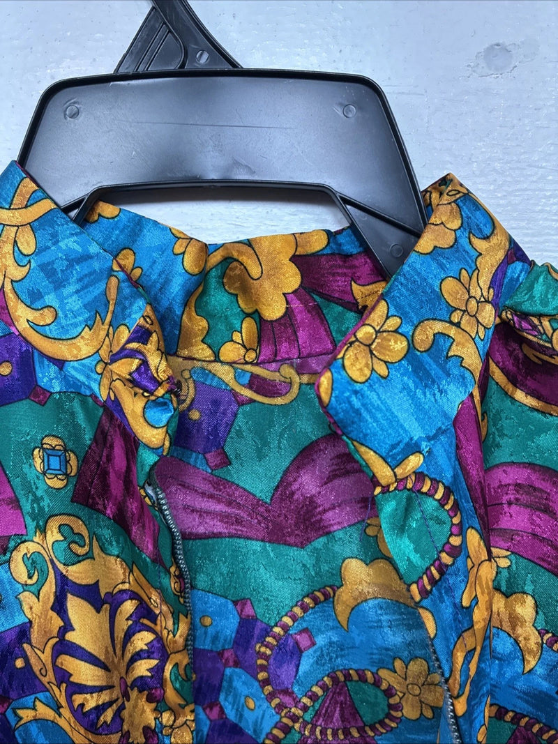 New Women’s Multicolor Designed Long Sleeve Zip Up Shirt Medium TT-62