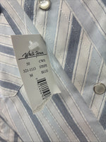 New Kids White Horse Blue Stripe Long Sleeve Pearl Snap Medium DD-35