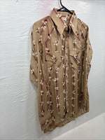 New Men’s ELY Plains Tan Red Floral Long Sleeve Pearl Snap 15.5 Medium X-109