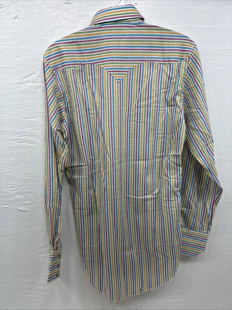New Men’s Tem Tex Multicolor Stripe Long Sleeve Pearl Snap 14 X 33 Small M-84