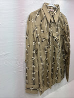 New Men’s ELY Plains Tan Black Floral Long Sleeve Pearl Snap 16 X 36 Large X-64