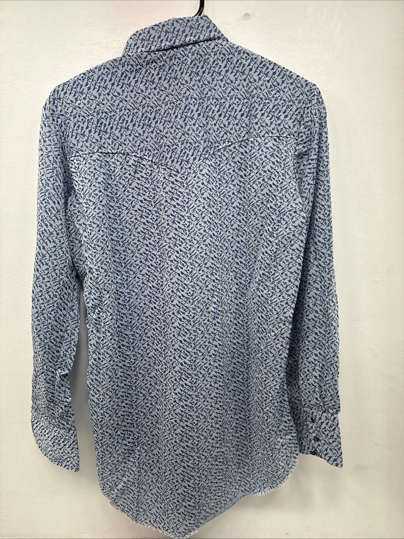 New Men’s Miller Blue Deigned Long Sleeve Pearl Snap 15.5 Medium II-103