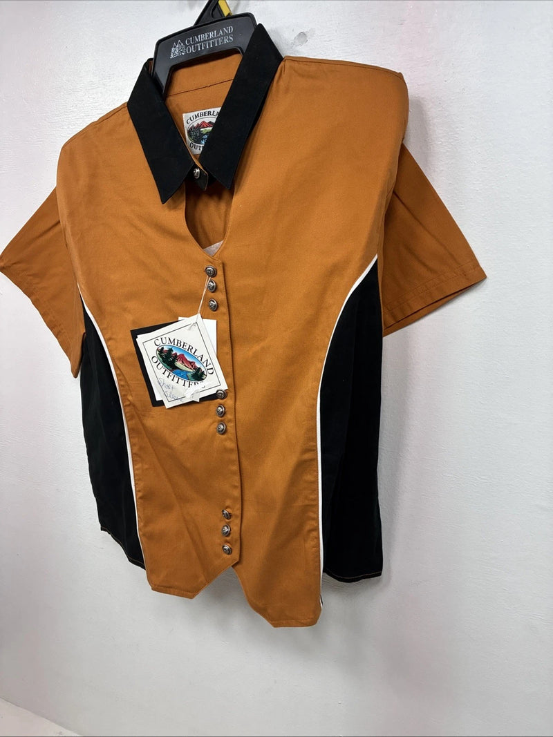 New Women’s Cumberland Orange Black Short Sleeve Button Up Large MM-134
