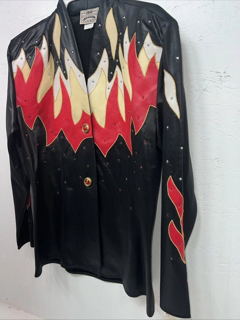 New Women’s 1849 Authentic Ranchwear Black Red Long Sleeve Show Jacket L UU-63